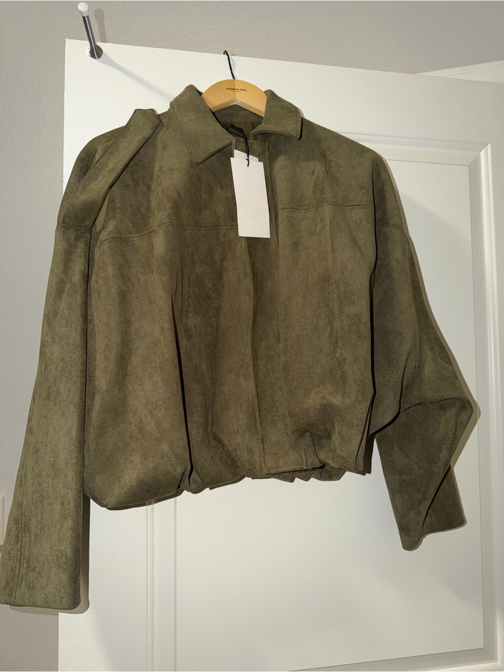 Zara Olive Green Suede Bomber Jacket - Women's